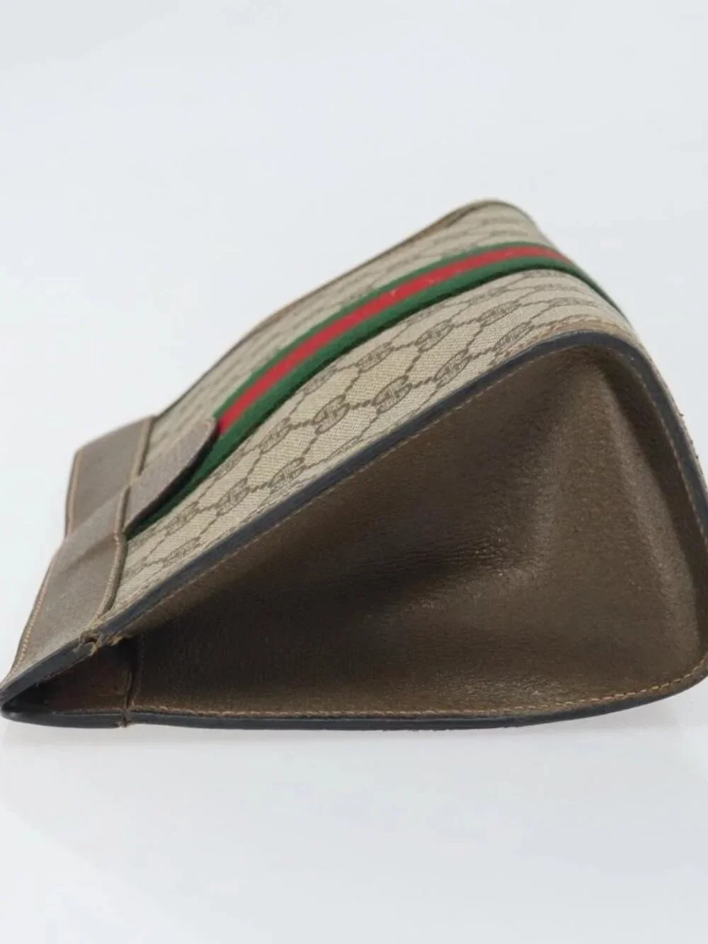 GUCCI GG Supreme Web Sherry Line Clutch Bag PVC Beige Red 89 01 002 Auth BA10401